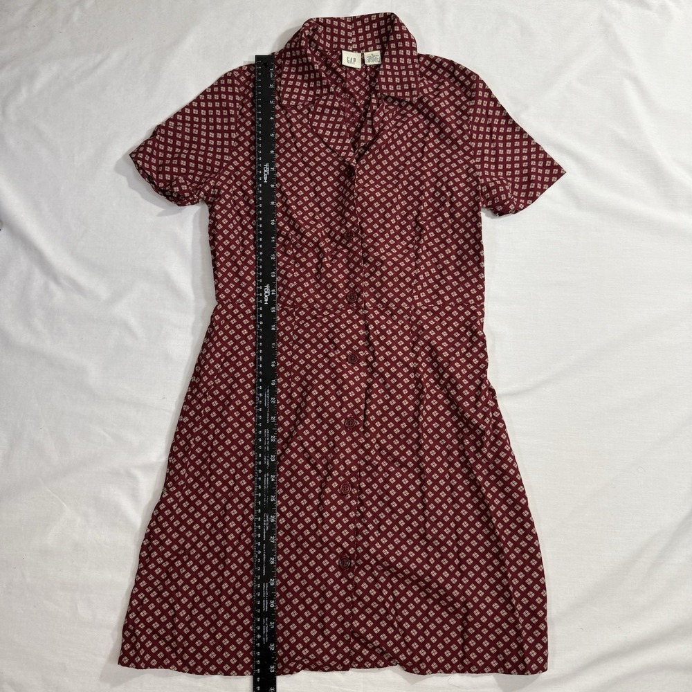 Vtg Gap Dress Sz Small Maroon Geometric Pattern Buttons Collared 100% Rayon - Picture 3 of 12